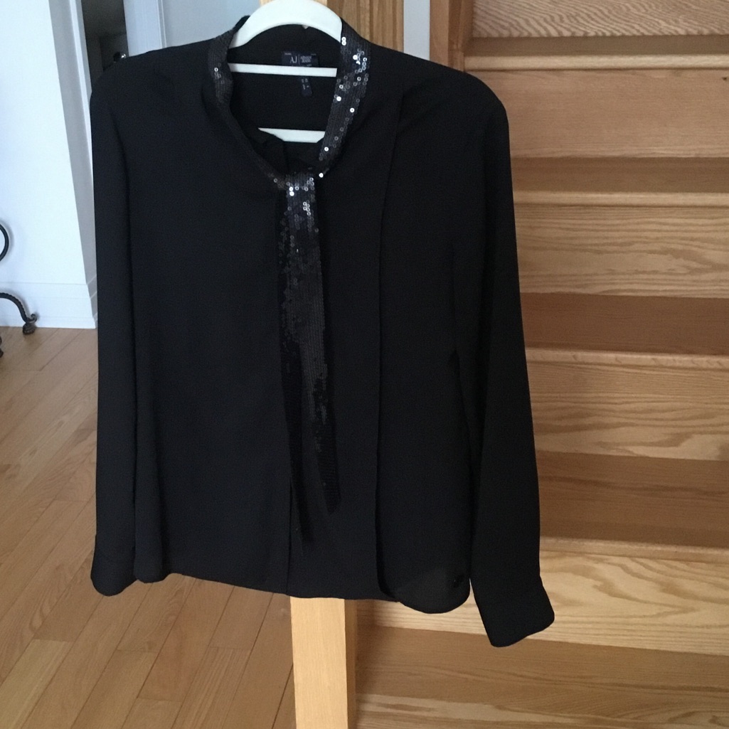 Armani Jeans Black Sequin-Tie Long Sleeve Chiffon Blouse